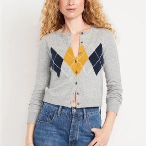 Old Navy Women’s Sosoft Cropped Cardigan Gray Argyle